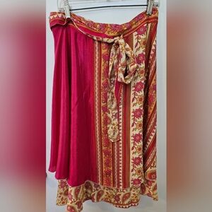 NWT Kariza Designs Wrap Skirt Vintage Long Pink Cream Maxi 80% Silk Boho Size M